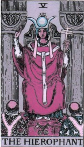 The High Priestess dressed as the Hierophant