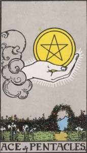 Ace of Pentacles from the Rider Waite Smith Tarot