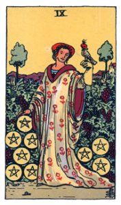 9 of Pentacles from the Rider Waite Smith Tarot