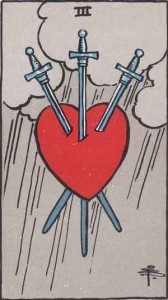3 of Swords from the Rider Waite Smith deck