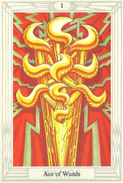 Ace of Wands from the Thoth Tarot by Aleister Crowley and Frieda Harris